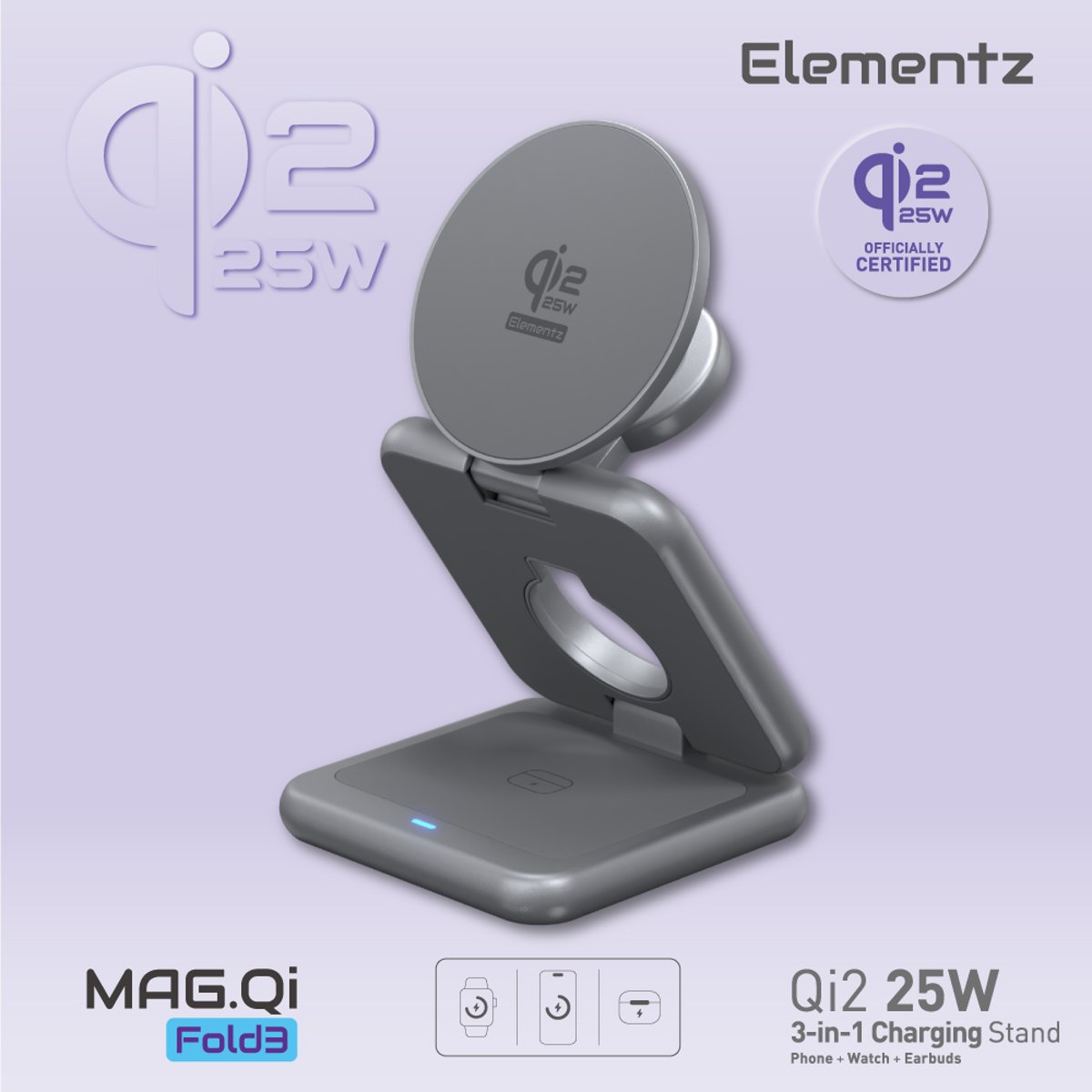 Elementz Mag Qi Fold 3合1磁吸式無線充電座 (MQ-Fold 3)