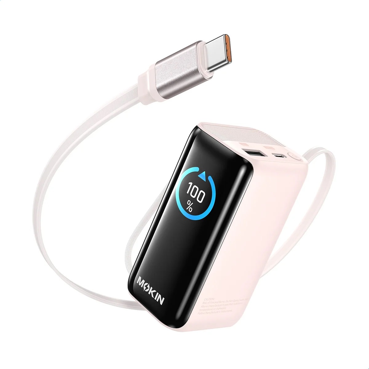 MOKIN 10000mAh 45W 自帶伸縮線流動充電器(粉紅色)
