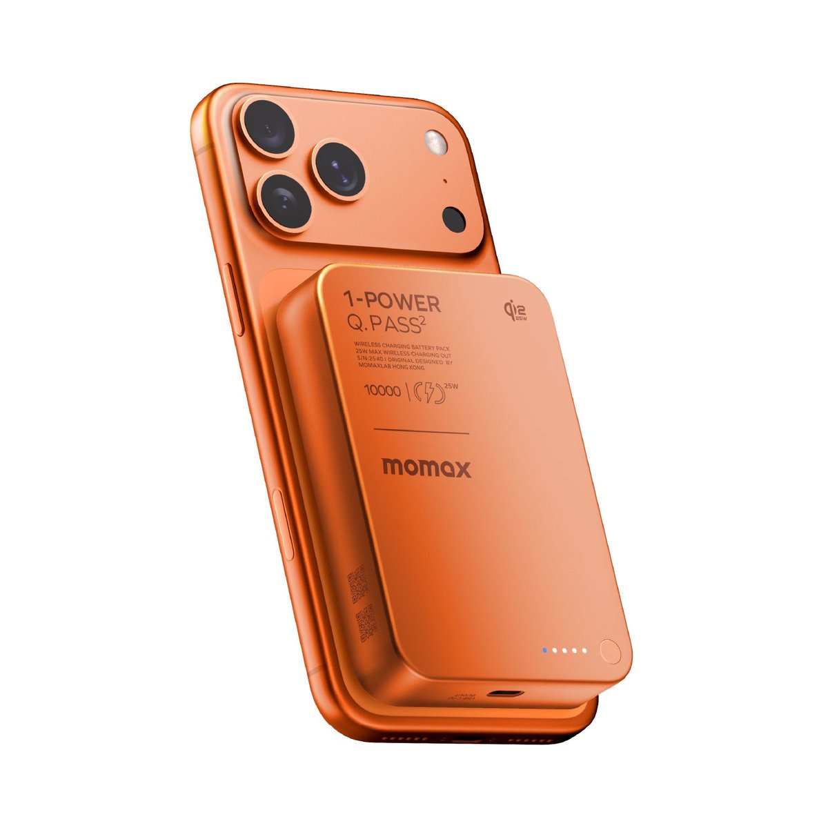 MOMAX 1-Power Q.Pass2 Qi2.2 10000mAh 磁吸流動電源(IP168Q2)(橙色)