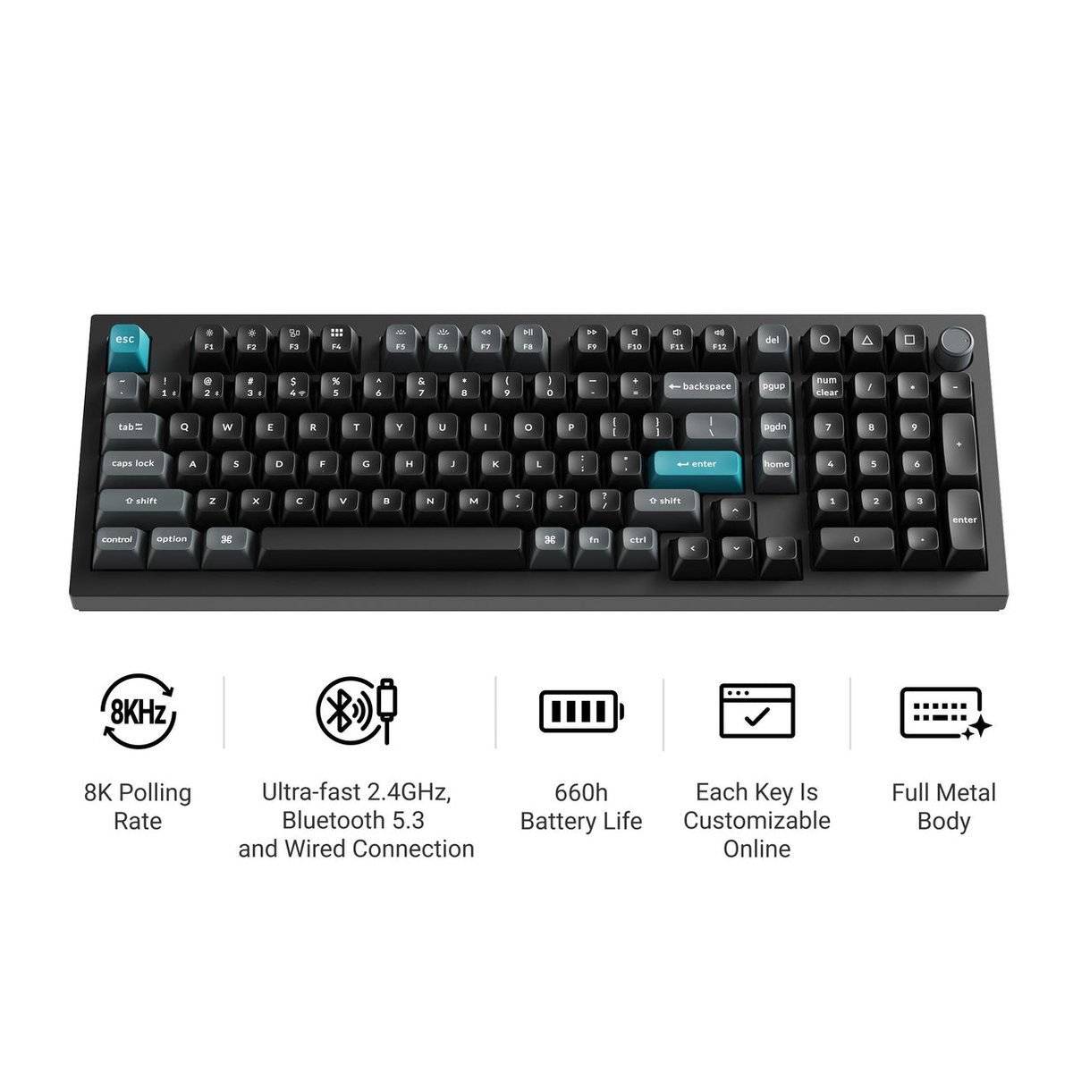 Keychron Q5 Ultra 8K (Q5U-M4) ZMK 96% 全鋁殼三模無線機械鍵盤(Keychron Silk POM 香蕉軸-黑色)