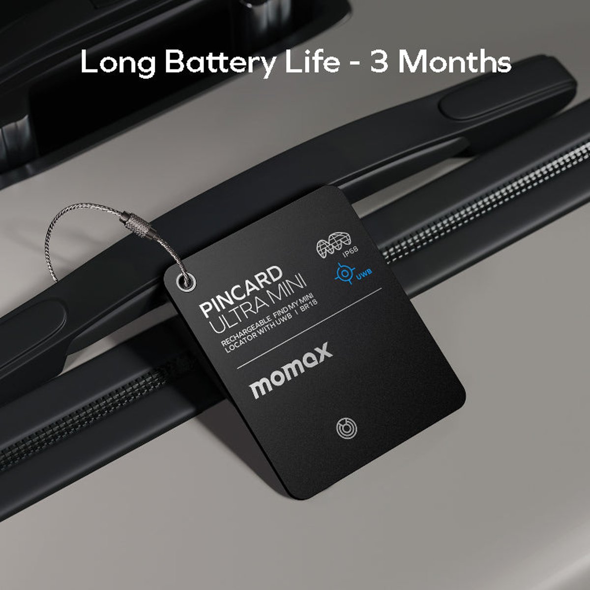 MOMAX PinCard Ultra Mini 充電式迷你 Find My 全球定位器(BR18)(黑色)