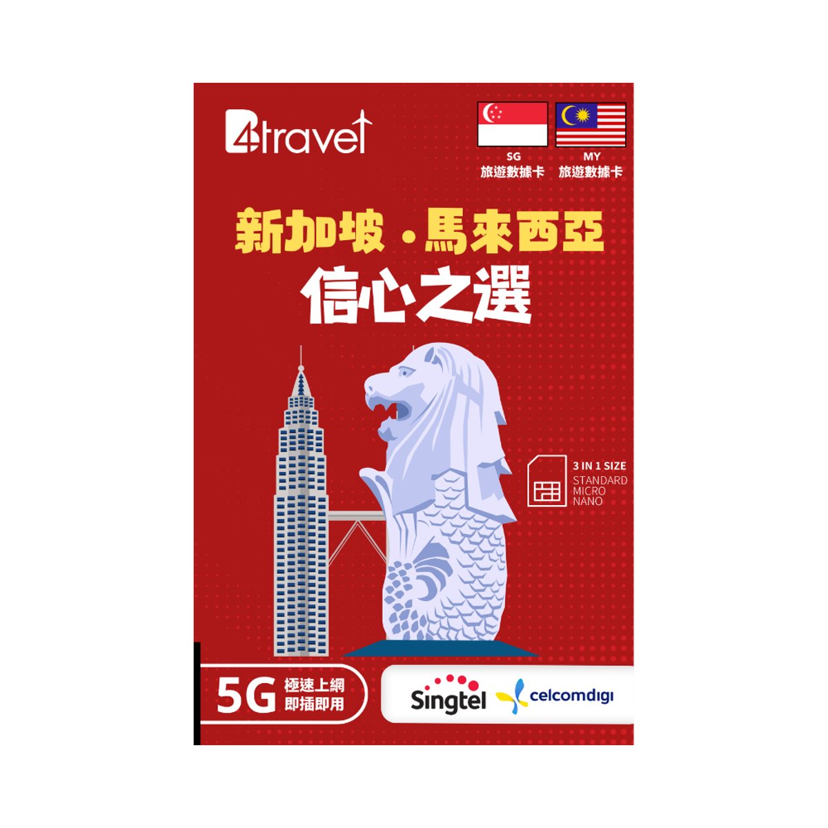 B4travel 新加坡+馬來西亞 8天 6GB 5G 無限上網卡 | 電話卡(8日6GB)