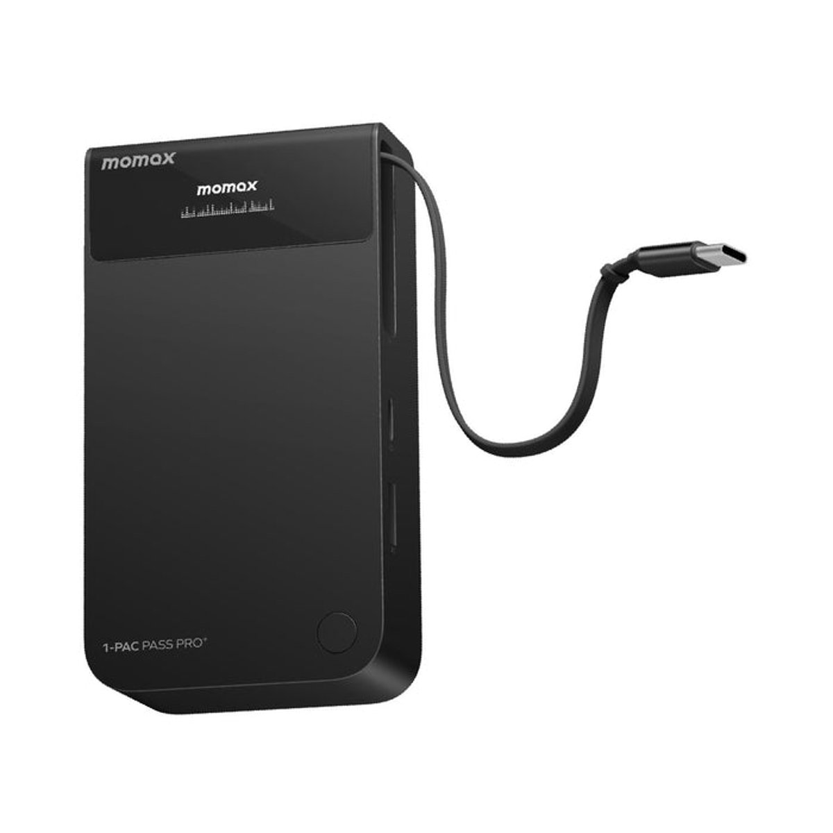 MOMAX 1-PAC Pass Pro+ 10000mAh 3合1內建伸縮充電線 45W GaN 混合式移動電源(IP175)(黑色)