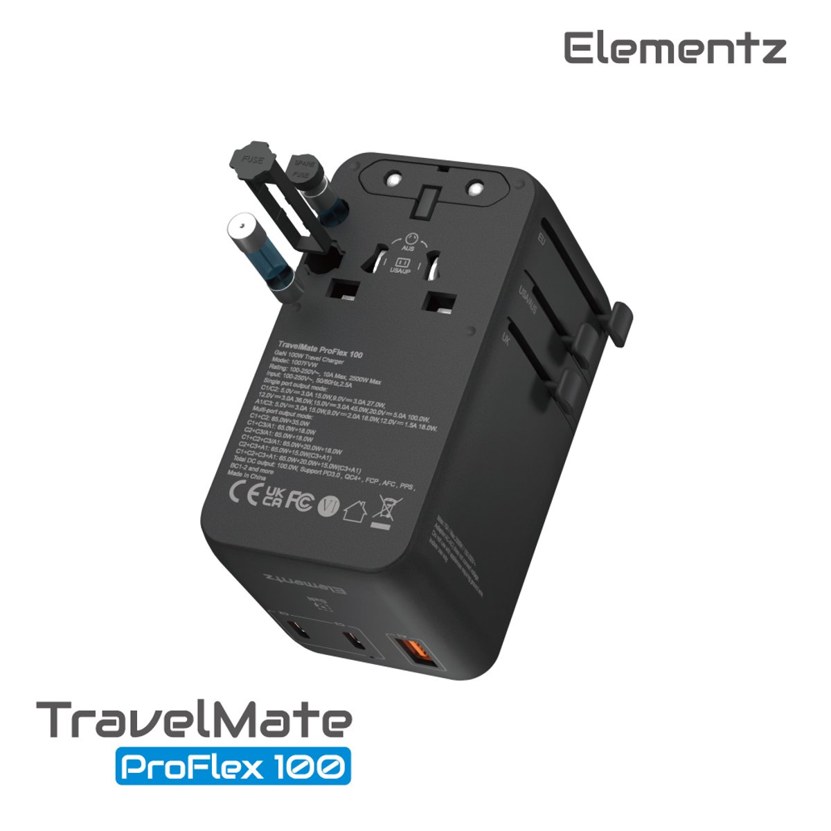 Elementz TravelMate ProFlex 100W  2C1A+1C Cable輕便旅行充電器