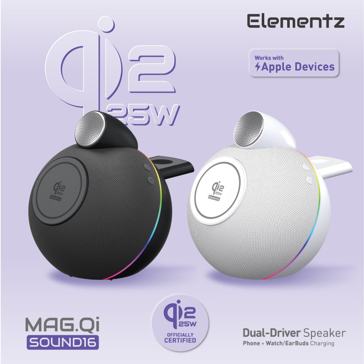 Elementz Sound 16 Mag Qi 25w 無線磁吸充電座及藍牙喇叭(FC-S16)(黑色)