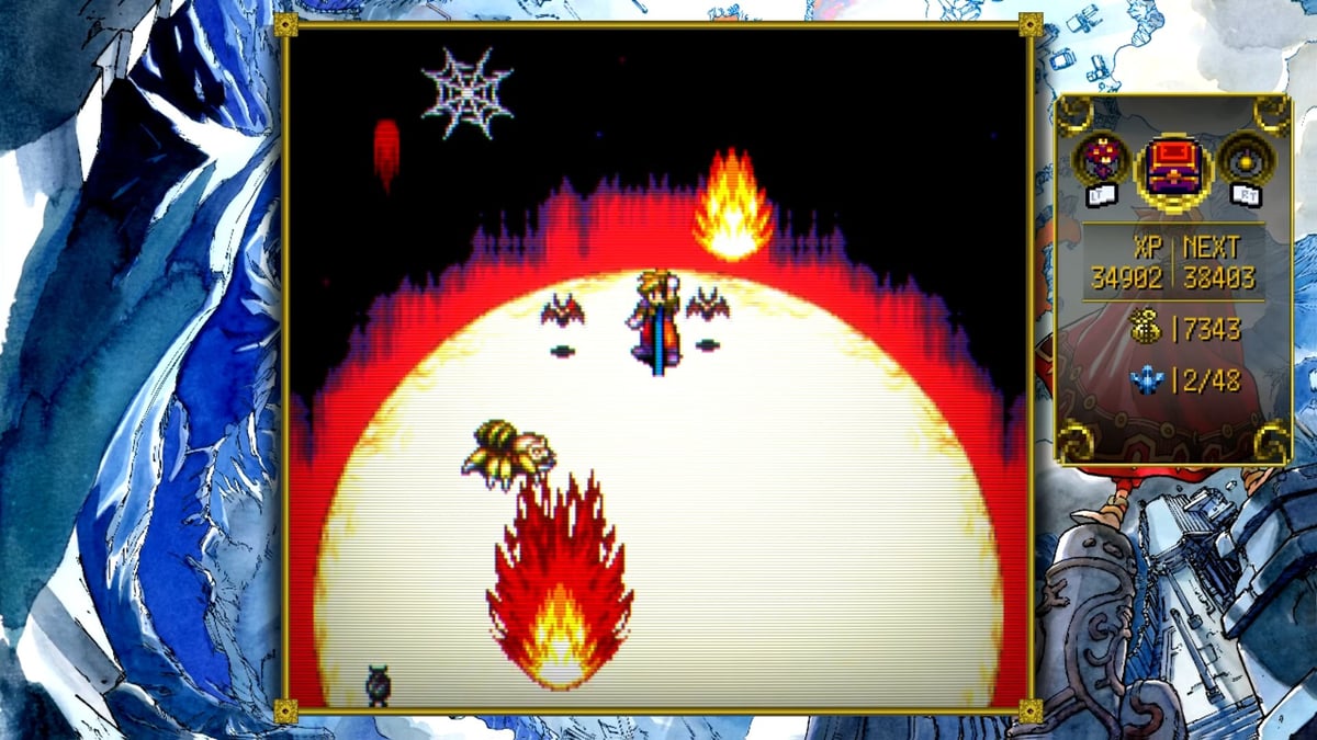 Terranigma 火焰戰鬥場景與狀態面板