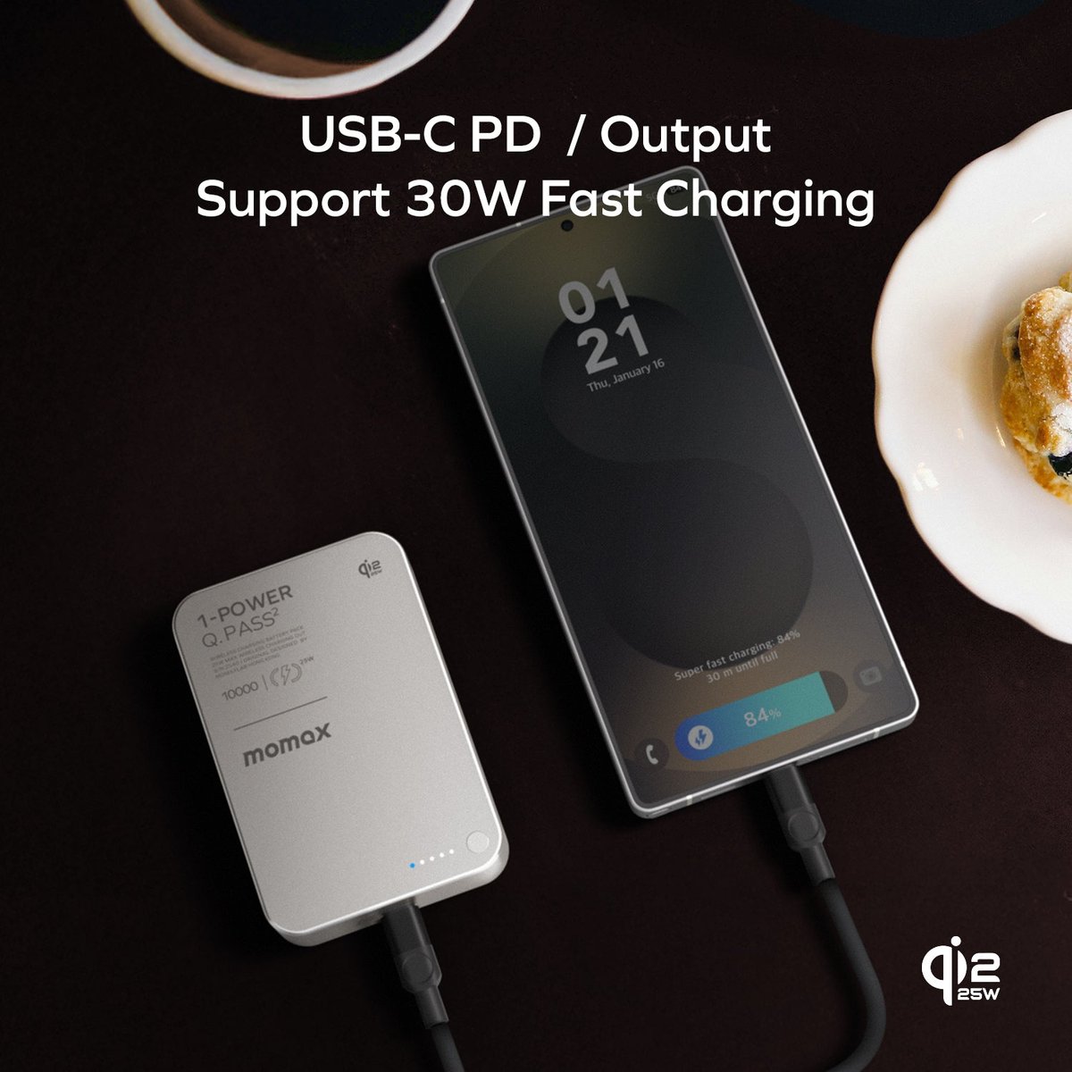 MOMAX 1-Power Q.Pass2 Qi2.2 10000mAh 磁吸流動電源(IP168Q2)(鈦金色)