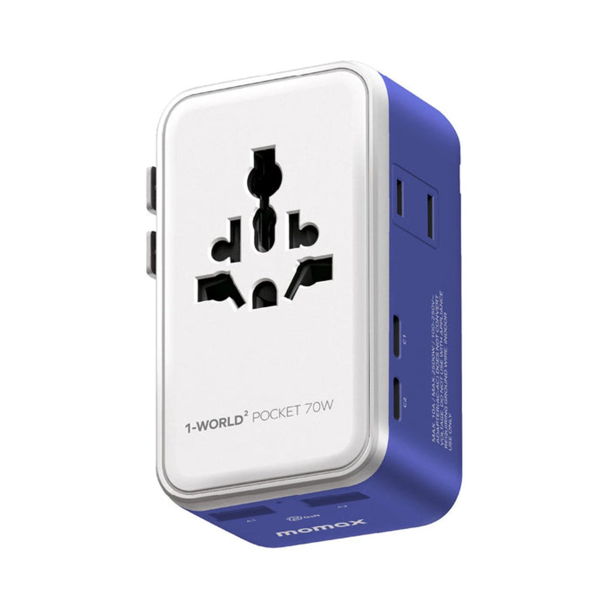 MOMAX 1-World2 Pocket 70W 四接口雙AC旅行充電插座(藍色)