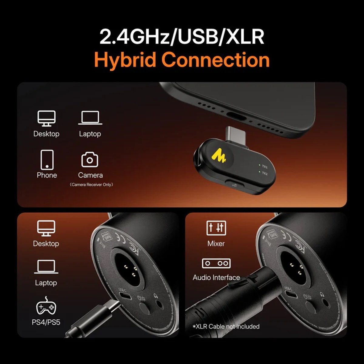 Maono PD200WT USB/XLR/2.4GHz 無線 動圈式麥克風