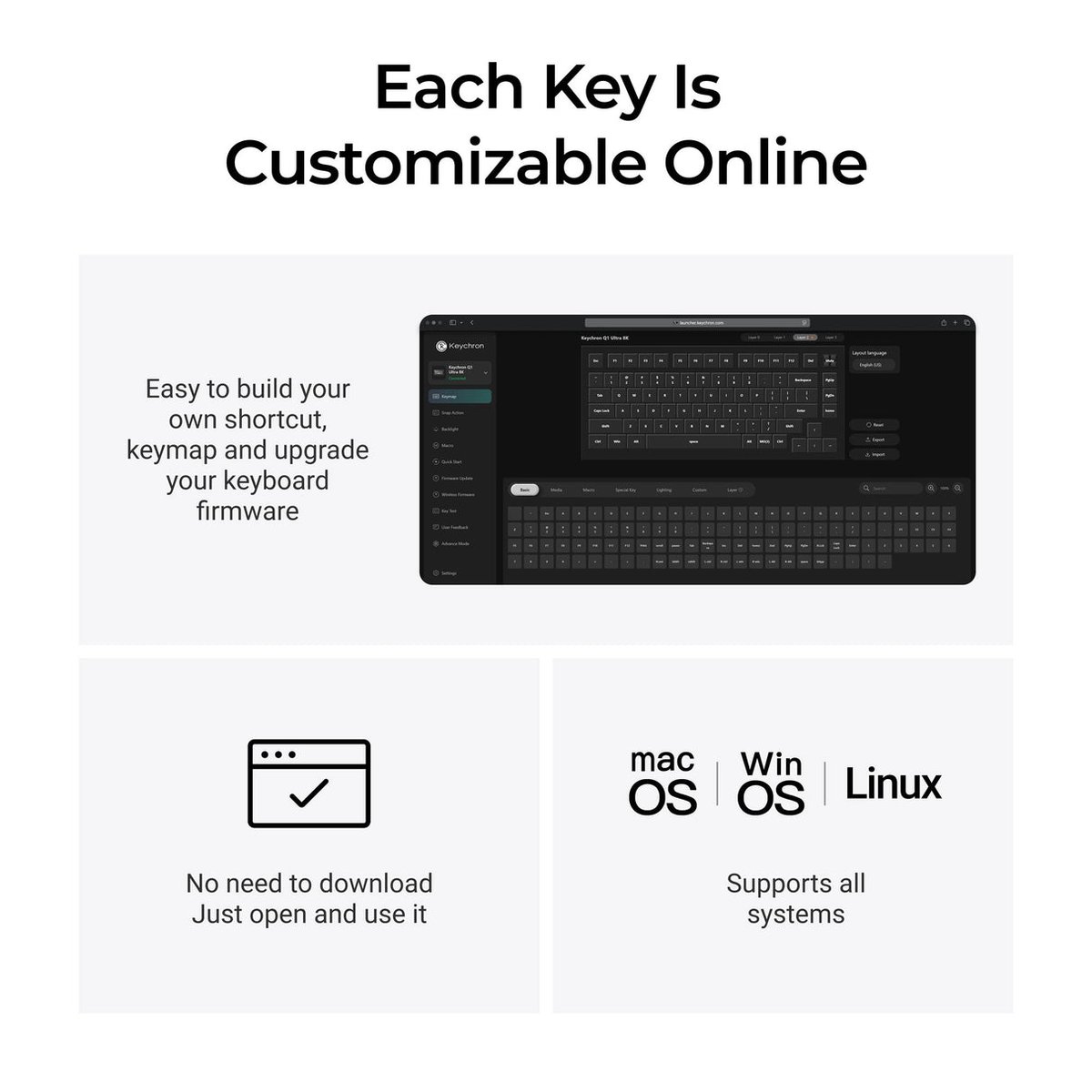 Keychron Q1 Ultra 8K (Q1U-P4) ZMK 75% 全鋁殼三模無線機械鍵盤(貝殼白-Keychron Silk POM 香蕉軸)