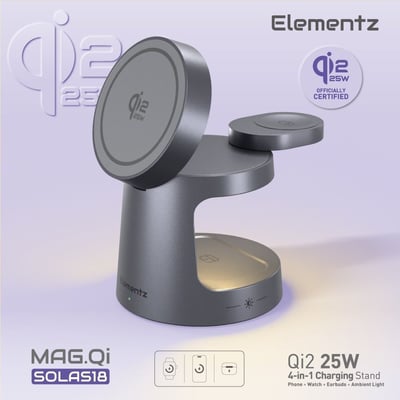 Elementz Mag Qi Sola18 3 in 1 Qi2.2 25w 無線充電座