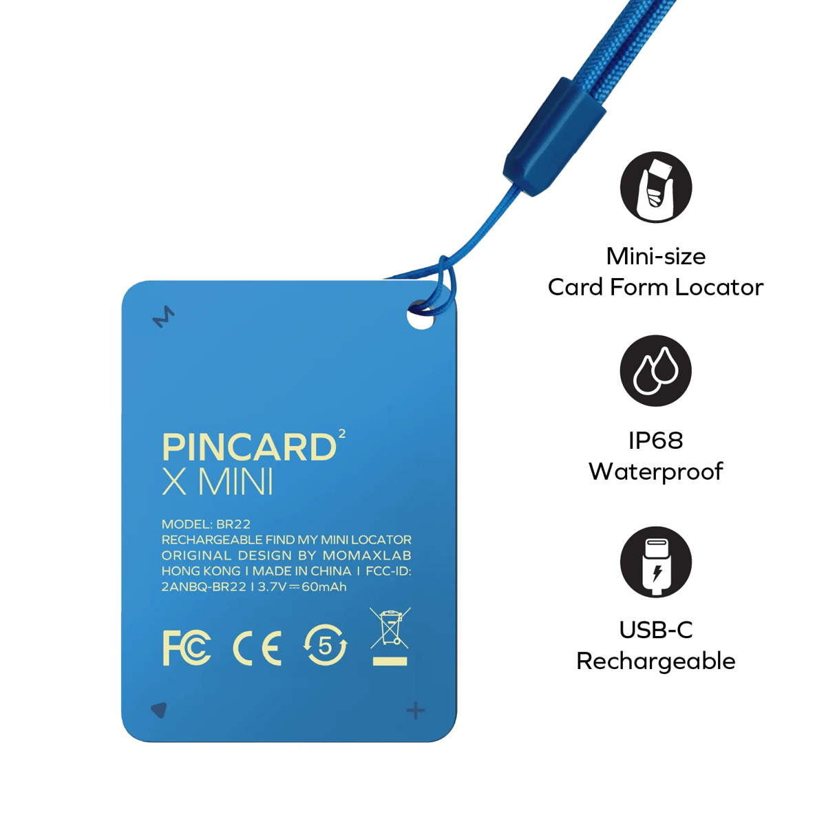 MOMAX PinCard² X Mini 可充電迷你全球定位器(BR22)(藍色)