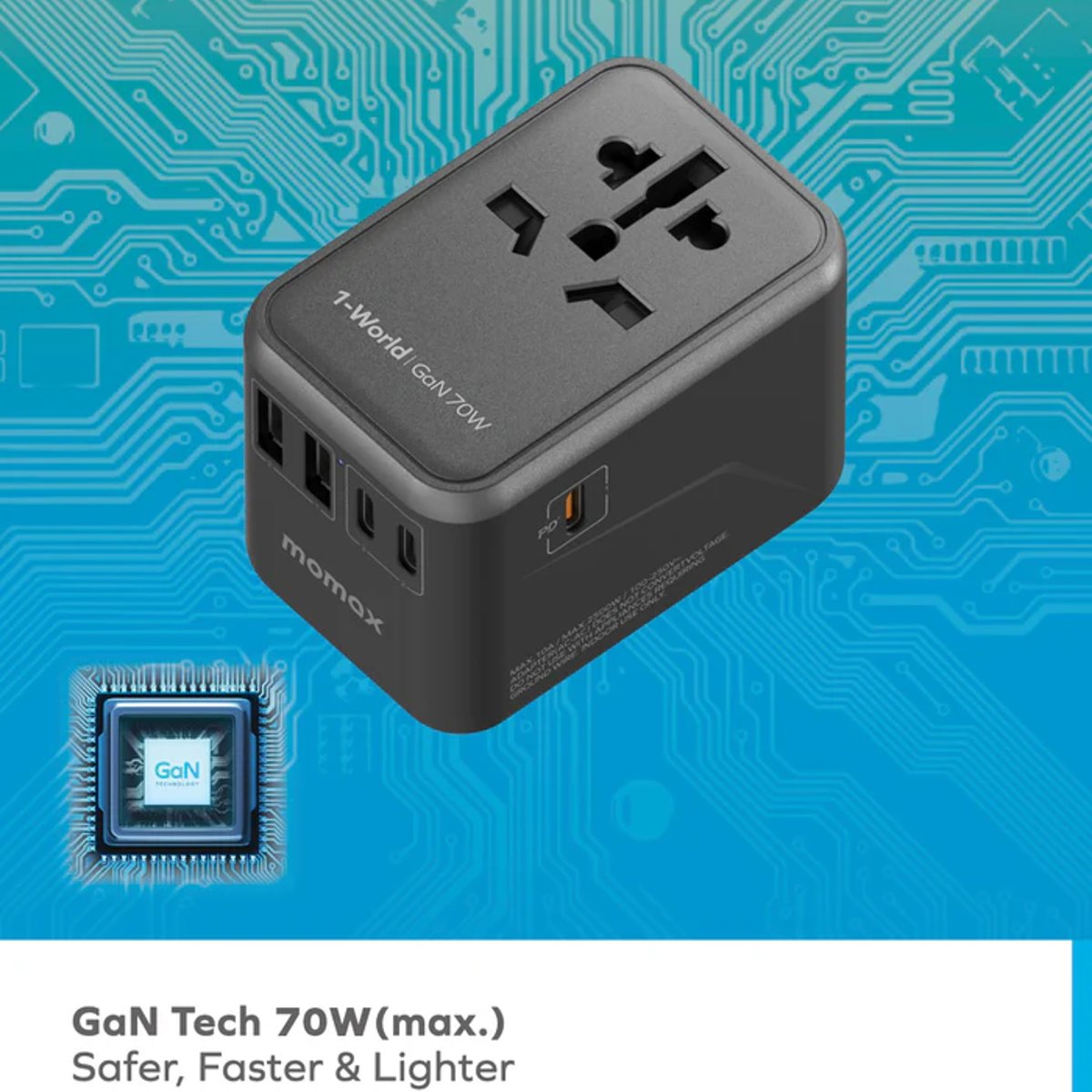 MOMAX 1-World 70W GaN旅行充電插座(UA8A)(白色)