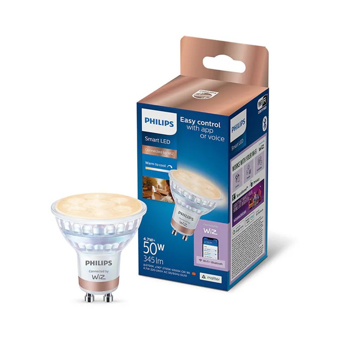 Philips Smart LED 4.7W GU10 GLASS WiZ 冷暖白光智能射燈