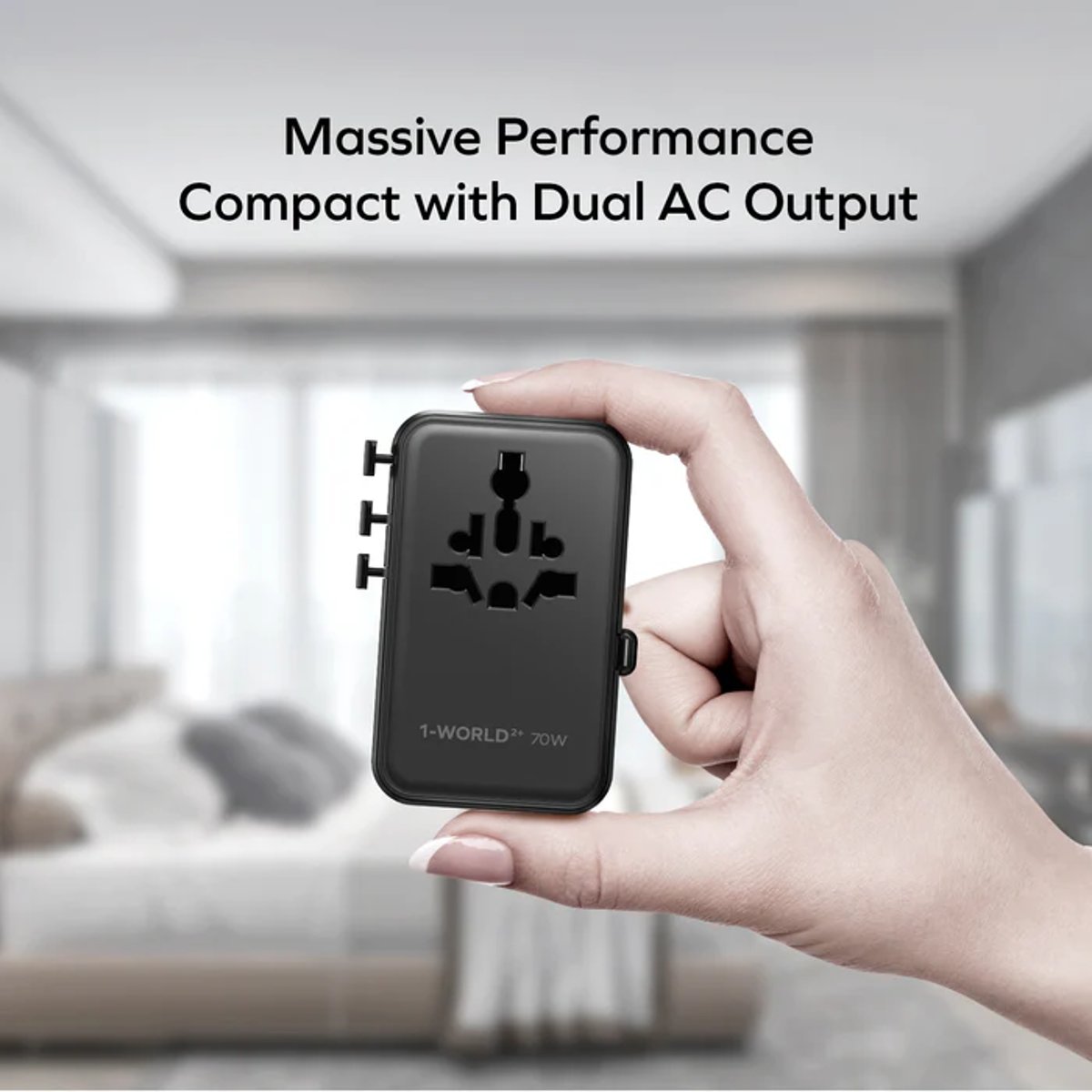 MOMAX 1-World2+ 70W 伸縮充電線三接口旅行充電插座(黑色)