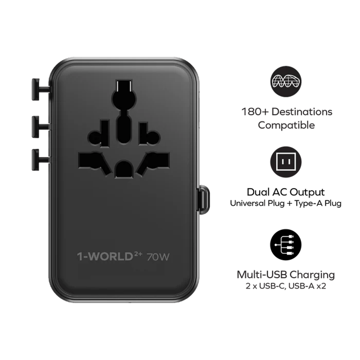 MOMAX 1-World2+ 70W 伸縮充電線三接口旅行充電插座(鈦色)