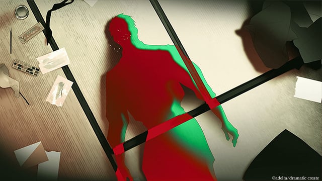 大穢 榻榻米上的人形輪廓與散落紙片