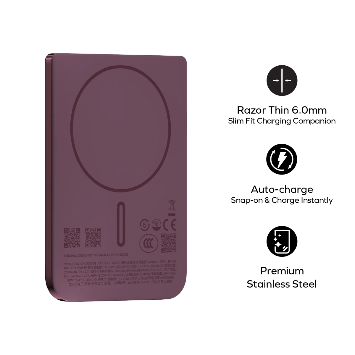 MOMAX 1-Power S.Pass Air 5000mAh 超薄磁吸流動電源(IP180)(銀色)