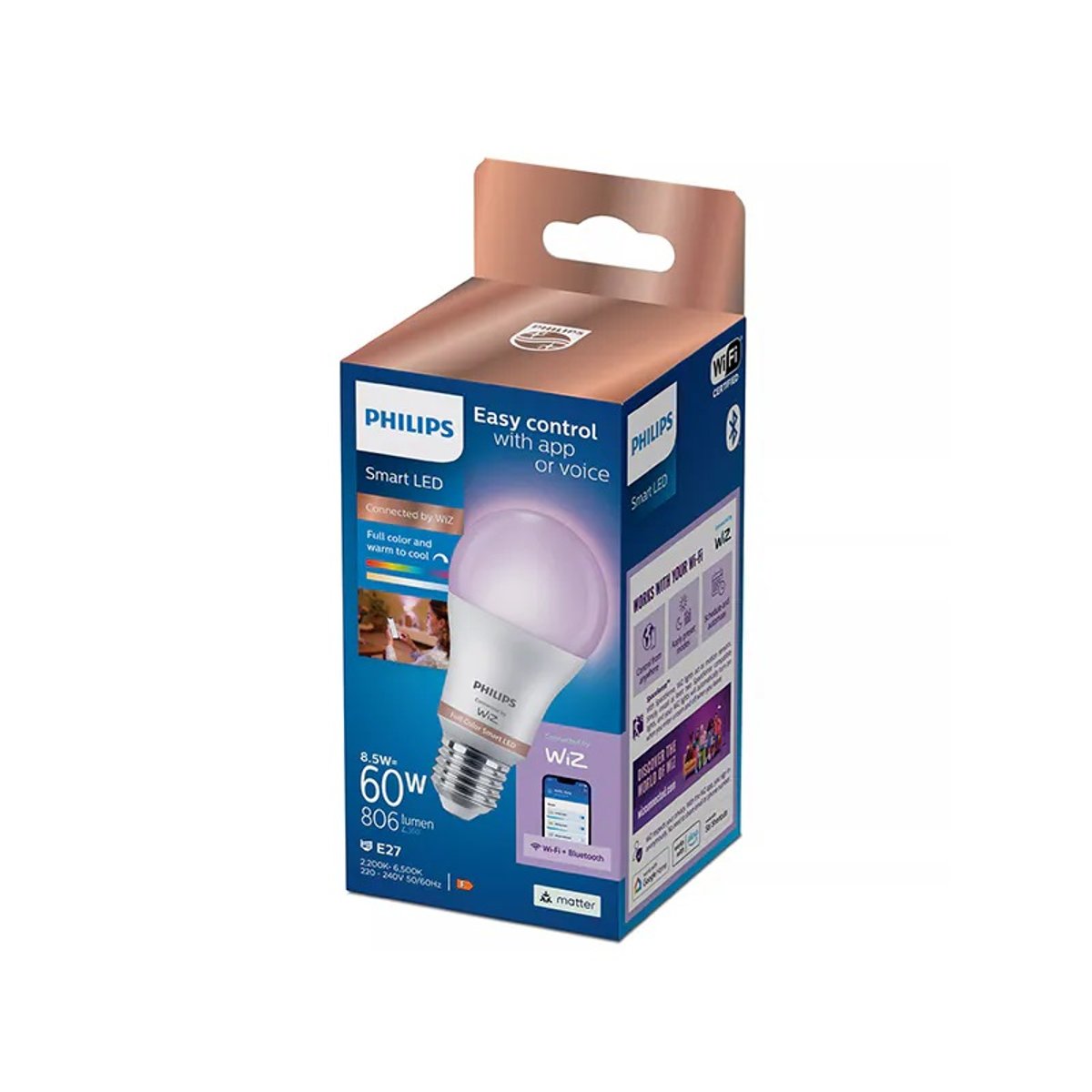 Philips Smart LED 8.5W A60 E27 WiZ 彩光+冷暖白光智能燈泡