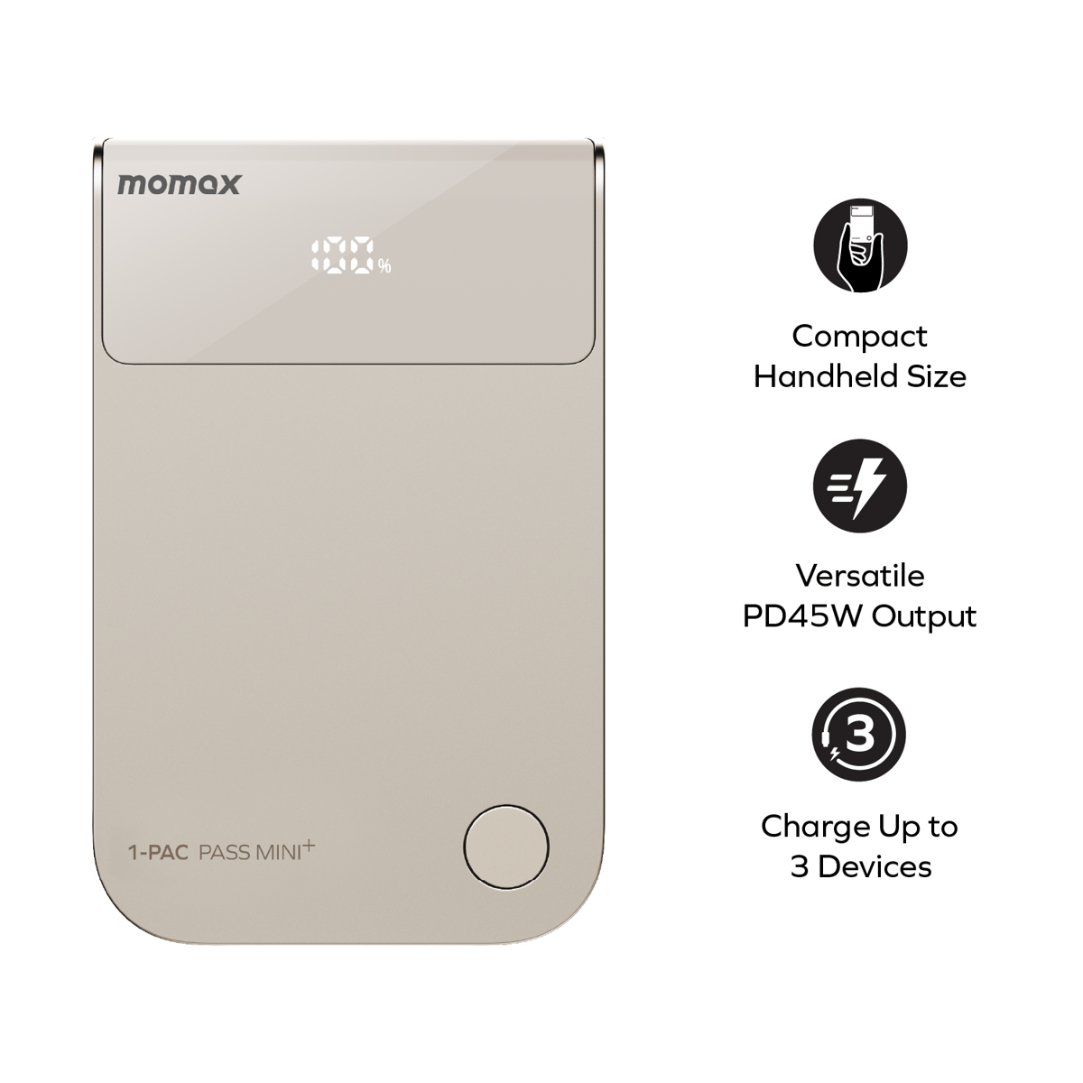 MOMAX 1-PAC Pass Mini+ 10000mAh 2合1內建伸縮充電線移動電源(IP171)(黑色)