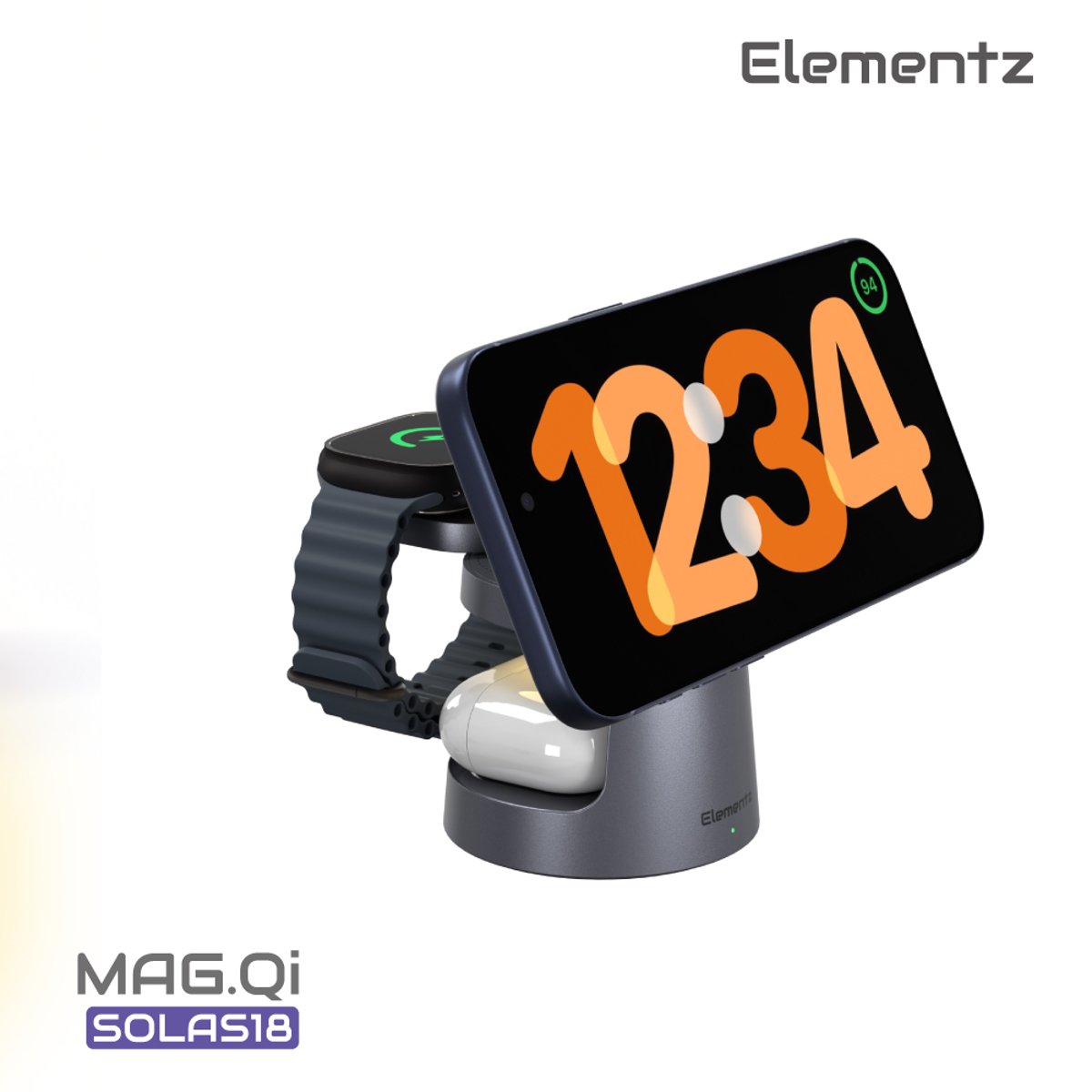 Elementz Mag Qi Sola18 3 in 1 Qi2.2 25w 無線充電座