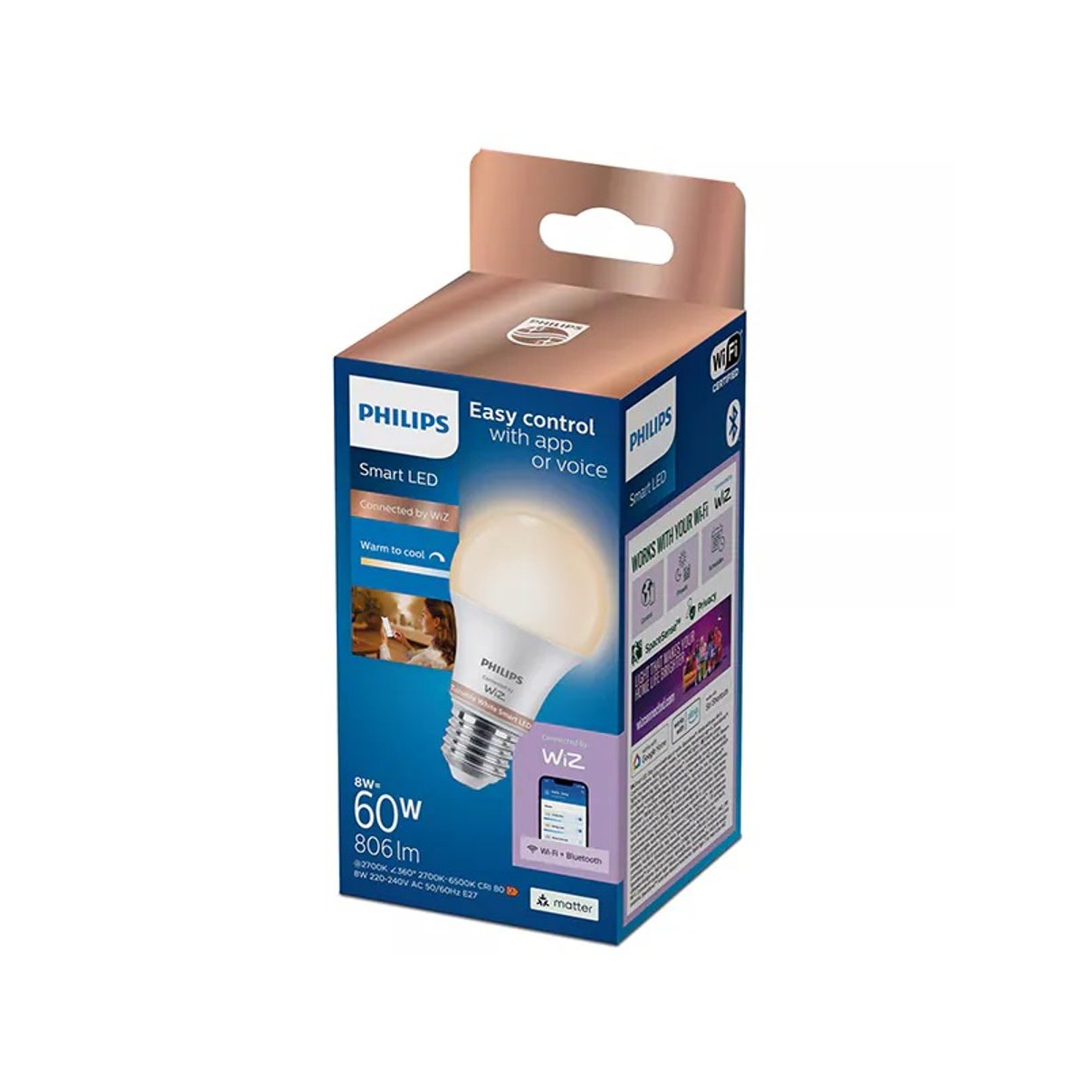Philips Smart LED 8W A60 E27 WiZ 冷暖白光智能燈泡