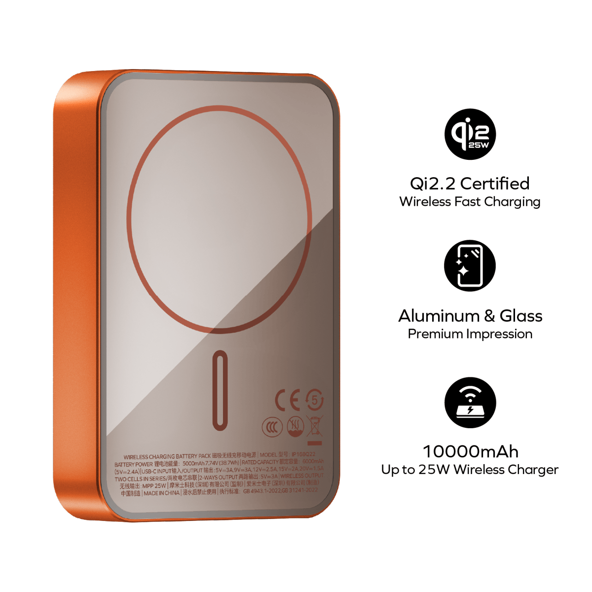 MOMAX 1-Power Q.Pass2 Qi2.2 10000mAh 磁吸流動電源(IP168Q2)(橙色)