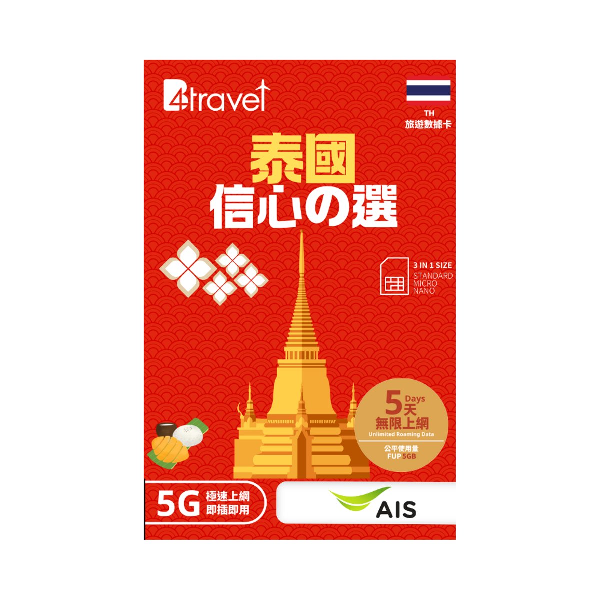 B4travel 泰國 7天 10GB 5G 無限上網卡 | 電話卡(7日10GB)