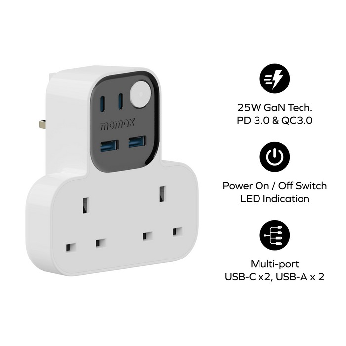 MOMAX 1-Charge Work Flow 25W 2A2C 2口T型插座(白色)