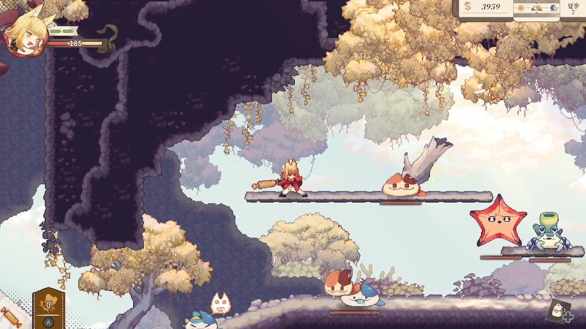 麵包革命 查雅在平台上與可愛生物戰鬥