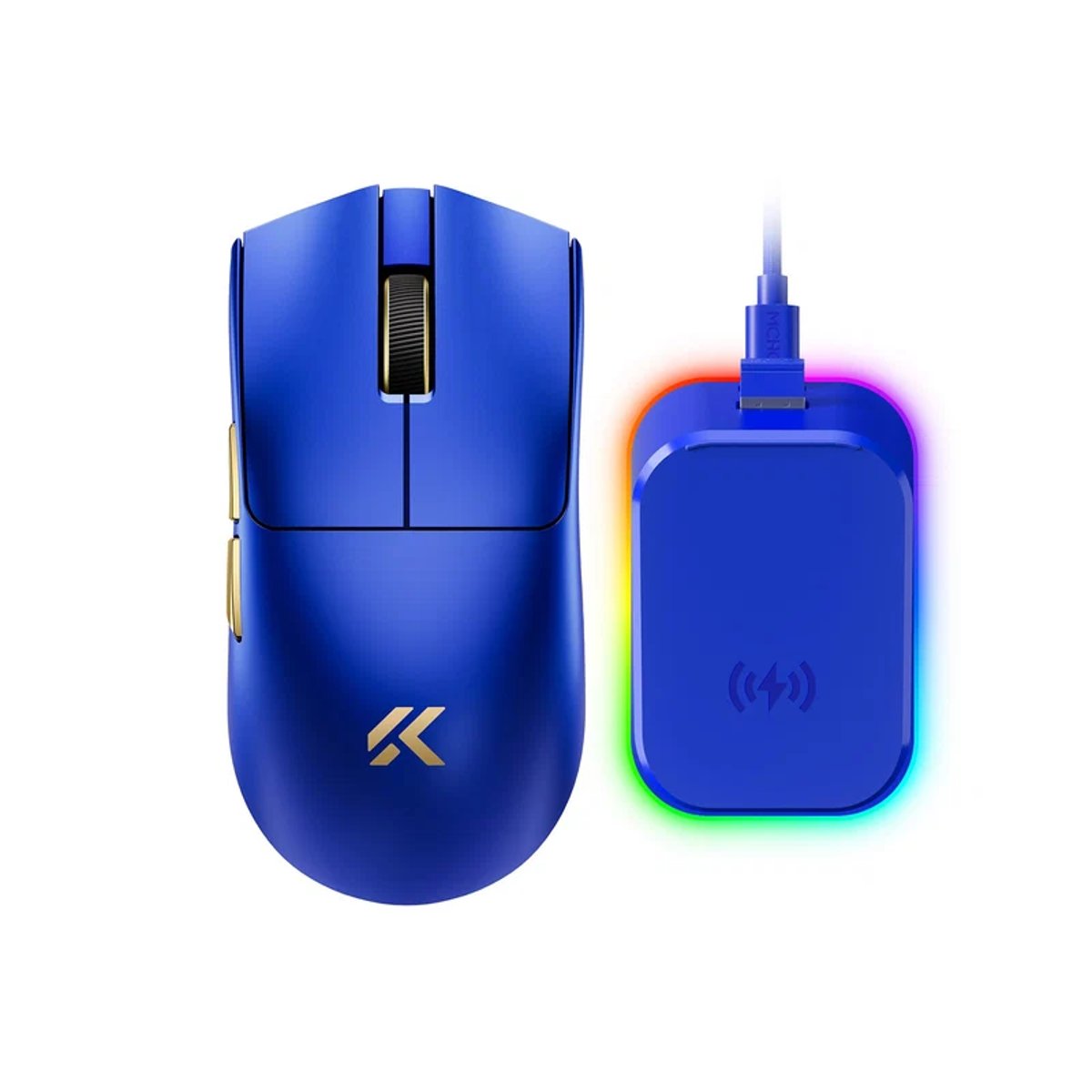 MCHOSE K7 V2 Ultra+ 8kHz 輕量雙模無線遊戲滑鼠(藍金色)