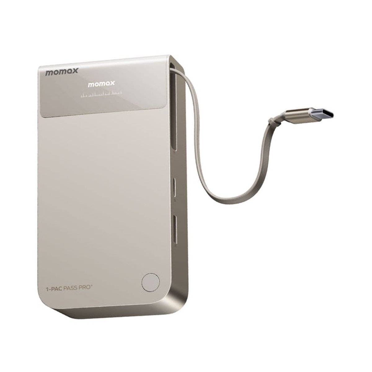 MOMAX 1-PAC Pass Pro+ 10000mAh 3合1內建伸縮充電線 45W GaN 混合式移動電源(IP175)(鈦色)