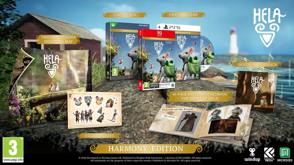 Hela: of Mice & Magic Harmony Edition 盒裝、光碟、畫冊、雙面海報與貼紙
