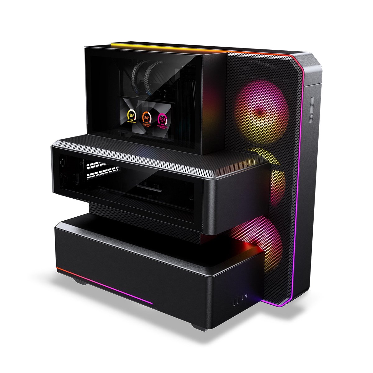 Phanteks EX5 Max 獨立分艙 ATX機箱(連360水冷+6吋LCD-IPS螢幕版-黑色)