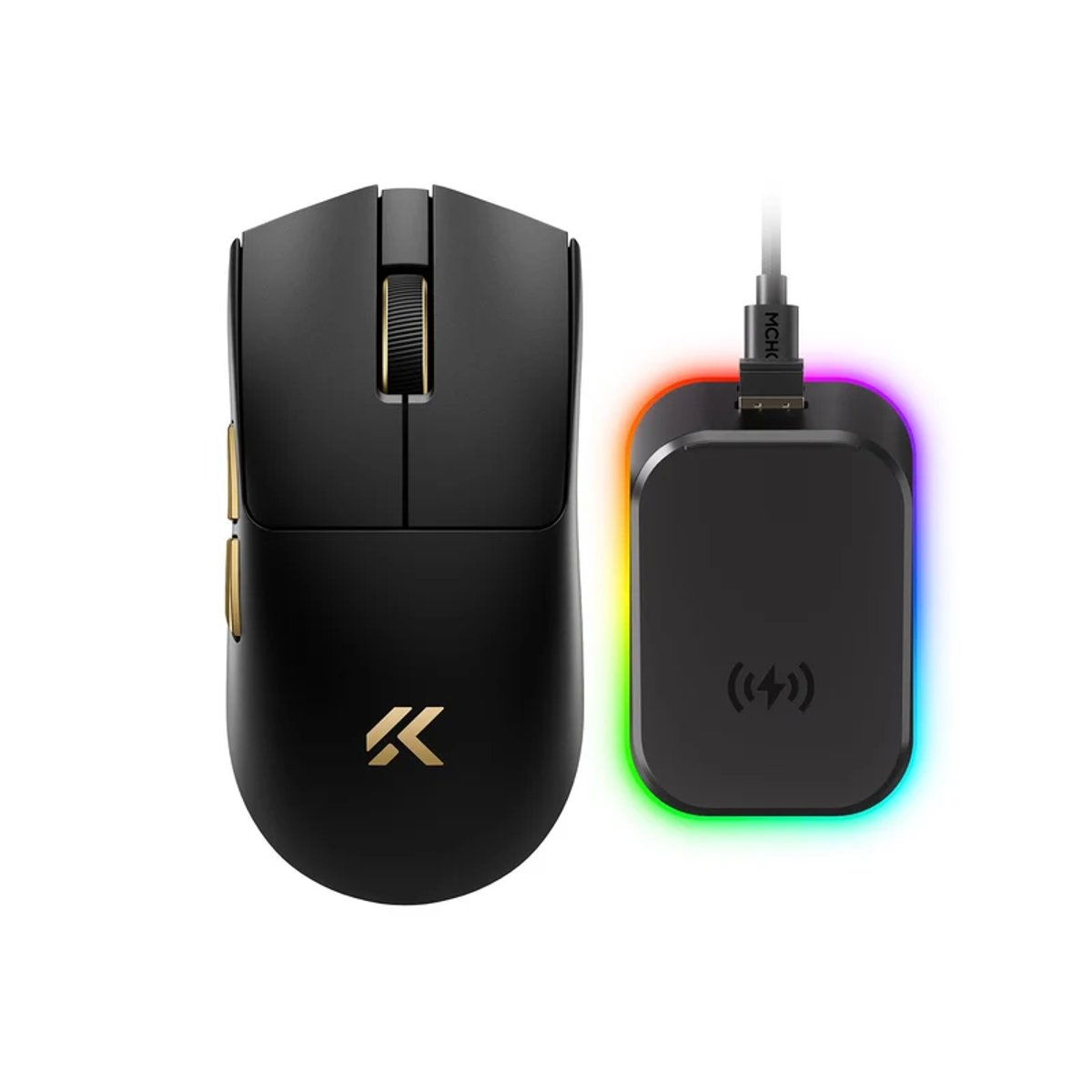 MCHOSE K7 V2 Ultra+ 8kHz 輕量雙模無線遊戲滑鼠(黑金色)