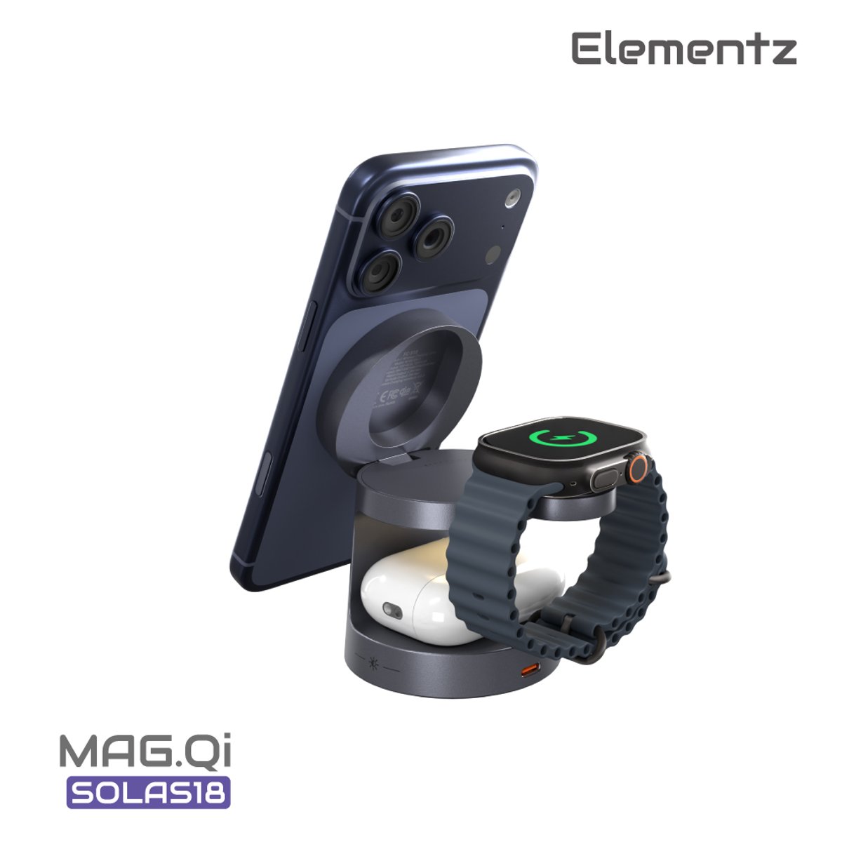 Elementz Mag Qi Sola18 3 in 1 Qi2.2 25w 無線充電座