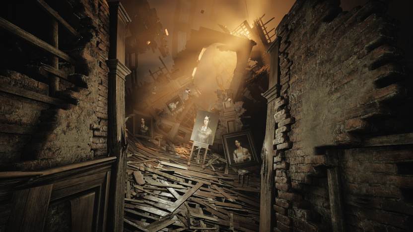 Layers of Fear 崩塌的維多利亞宅邸，地板散落木板與畫架
