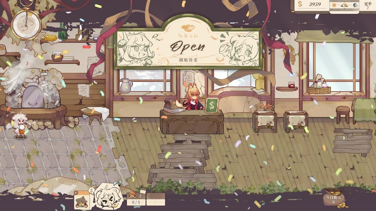麵包革命 麵包店內部，Open 招牌與查雅在櫃台