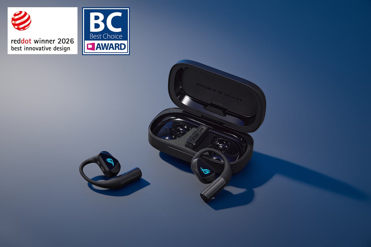 Cetra Open Wireless 黑色充電盒與耳掛，圖上有 reddot winner 2026 與 Best Choice Award