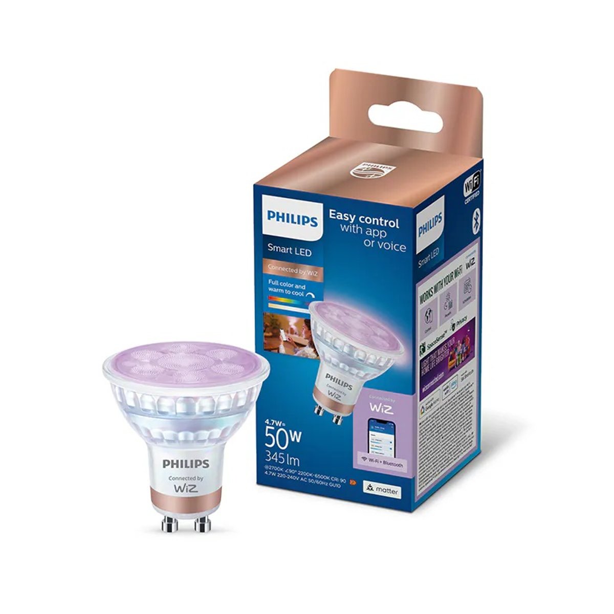 Philips Smart LED 4.7W GU10 GLASS WiZ 彩光+冷暖白光智能射燈