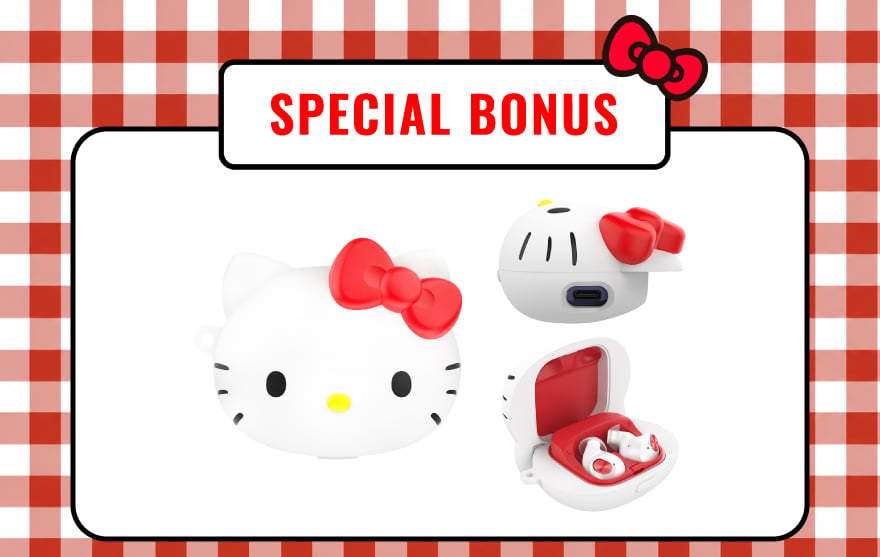 TE-Q3R／TE-Q3 Hello Kitty 造型矽膠保護套，底部可見 USB-C