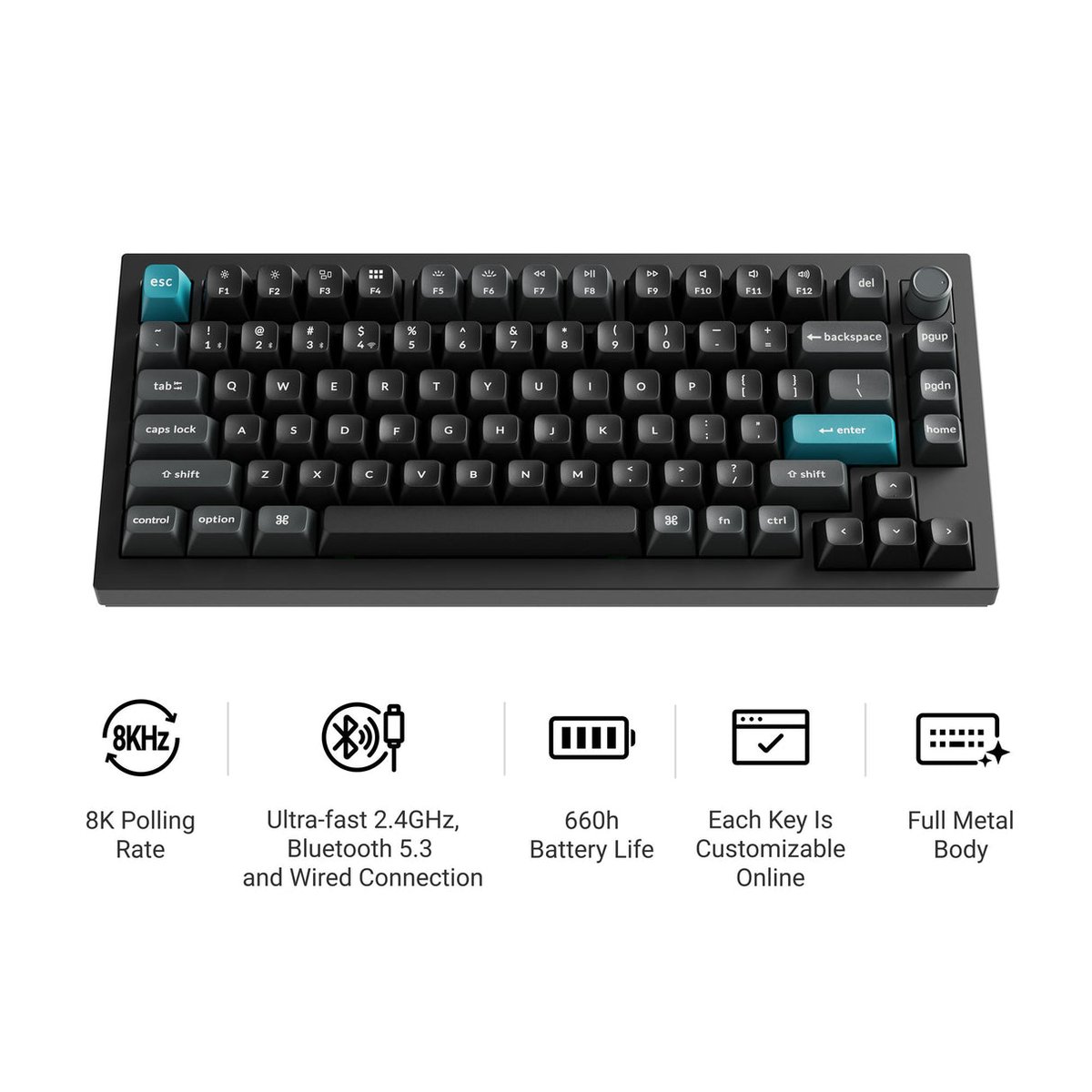 Keychron Q1 Ultra 8K (Q1U-M4) ZMK 75% 全鋁殼三模無線機械鍵盤(碳黑-Keychron Silk POM 香蕉軸)