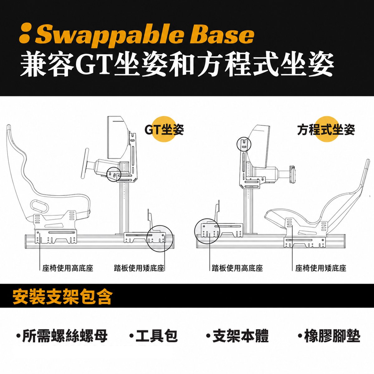SPEC 282 陽極化全鋁合金模擬賽車架連座椅(黑綠色)