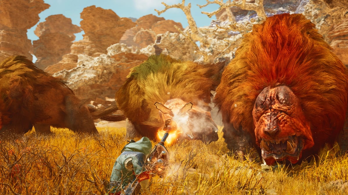 Monster Hunter Wilds 獵人對峙三隻大型紅毛怪物