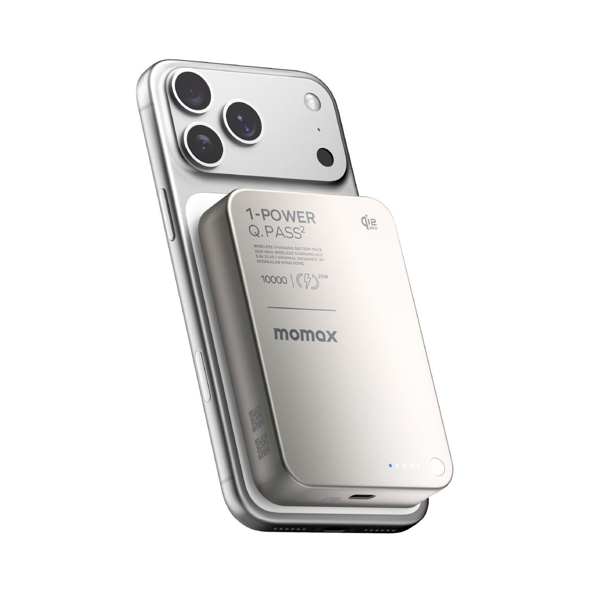 MOMAX 1-Power Q.Pass2 Qi2.2 10000mAh 磁吸流動電源(IP168Q2)(鈦金色)